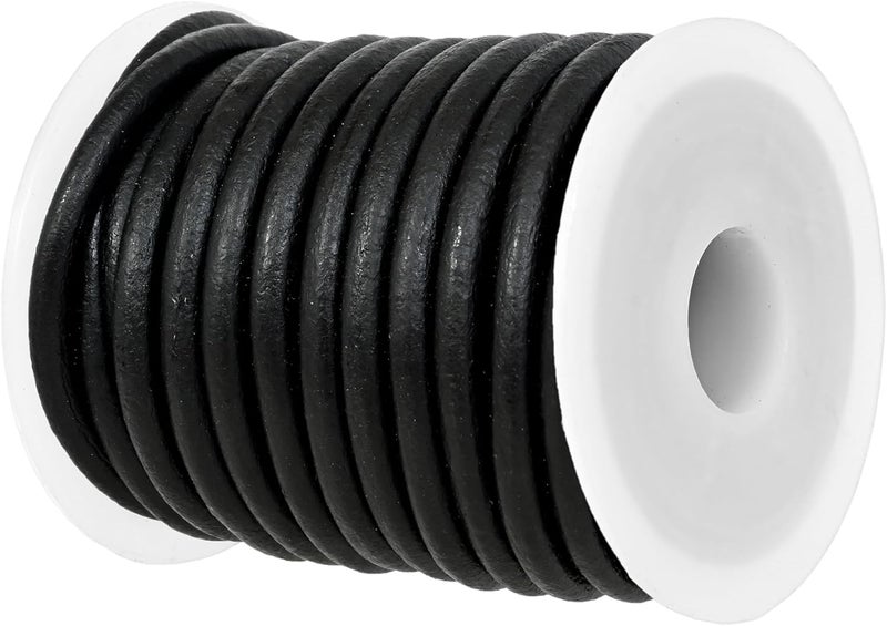 GENIQUE Real/Genuine Round Leather String Cord for Necklace, Bracelets, Jewellery, Braiding (Black Distressed, 4mm) - Image 1